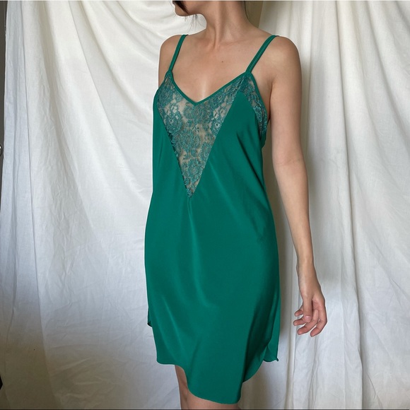 Victoria's Secret | Intimates & Sleepwear | Victorias Secret Gold Label  Vintage Emerald Green Lace Silky Slip Dress | Poshmark